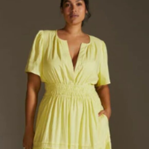 Anthropologie - The Somerset Maxi Dress Tiered: Linen | Lemon Yellow | Size XSP - Picture 9 of 17